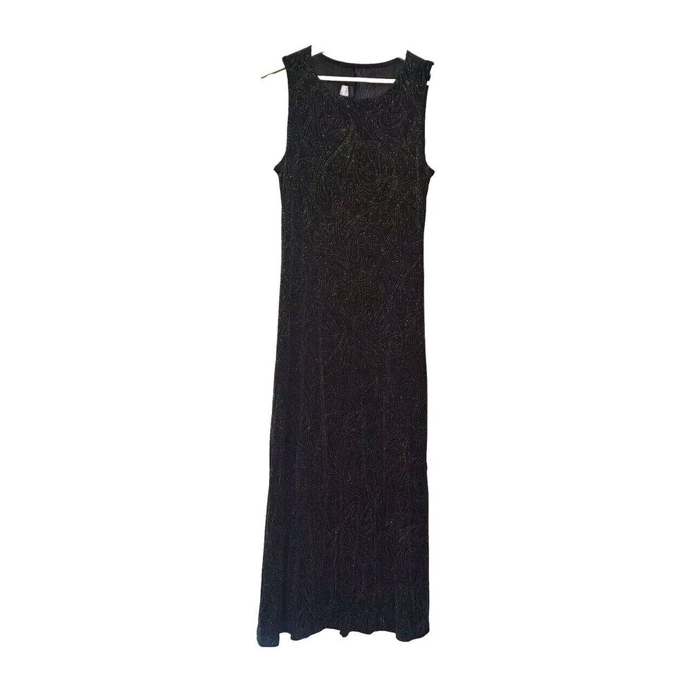 Stretchy Women’s sz 10 Byer California Studio Black Gold Glitter Maxi Dress